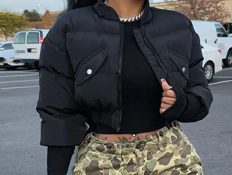 

Work Coat Autumn Winter 2025 New Women Parkas Short Coats Zipper Jackets Stand Collar Thick Warm Y2k Streetwear Elegant Jacket