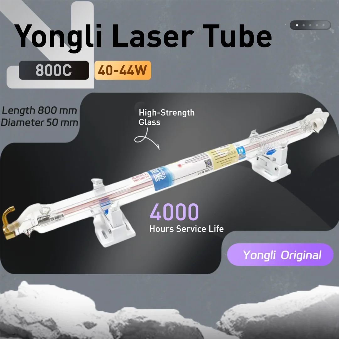 Yongli Original 800C CO2 Laser Tube 40-44W 800mm Length 50mm Dia 4000hrs Life for Laser Engraving Cutting Machine