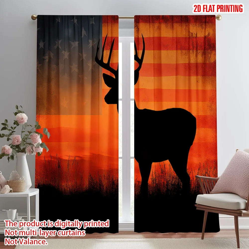 

2D flat printing 2pcs Curtain Independence Day Deer Silhouette Digital Printed Polyester Drapes Family Party for Festive for