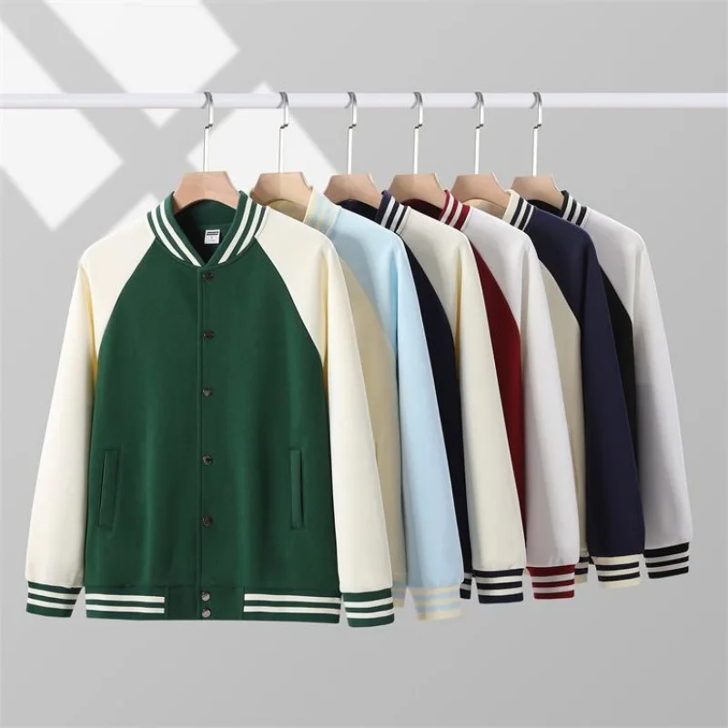 New color blocked baseball jacket, American trendy brand top, loose contrasting cardigan, college style