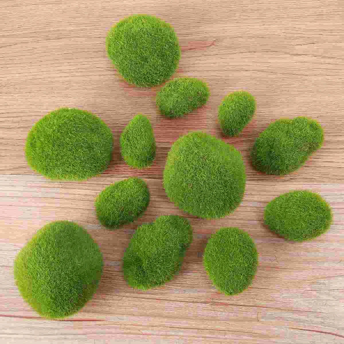 12 Pcs Moss Craft Stone Ball Simulation Terrarium Decoration Container Decorate