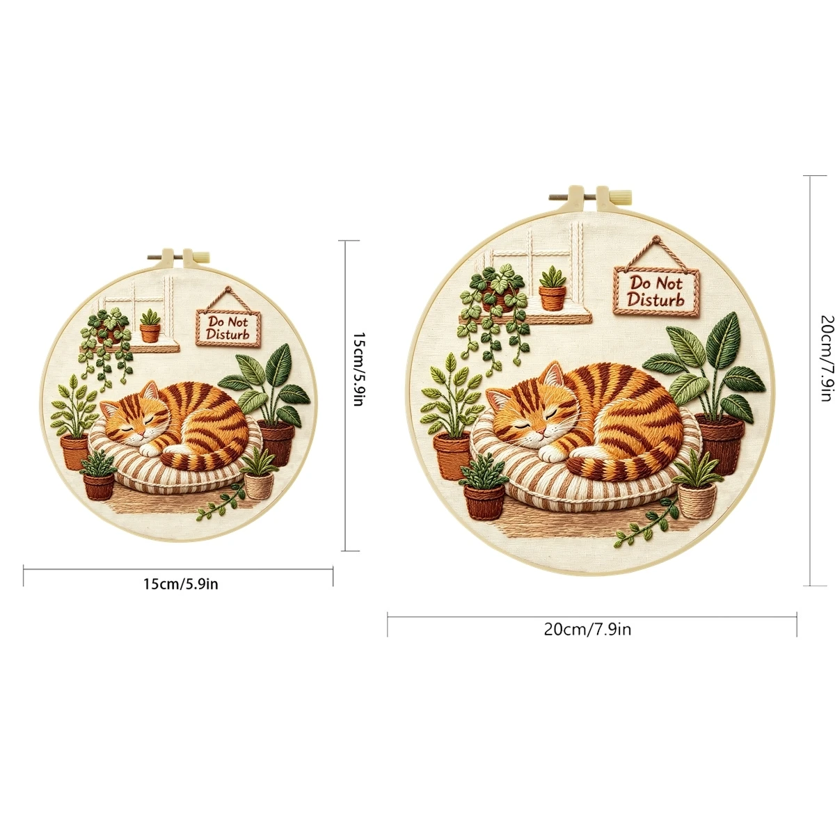 1 Set Schlafende Katze Pflanzen DIY Stickerei-Set für Anfänger, Stickerei-Starter-Kit, Kreuzstich-Kunstgeschenk, Handarbeits-Bastelset – Detail 3