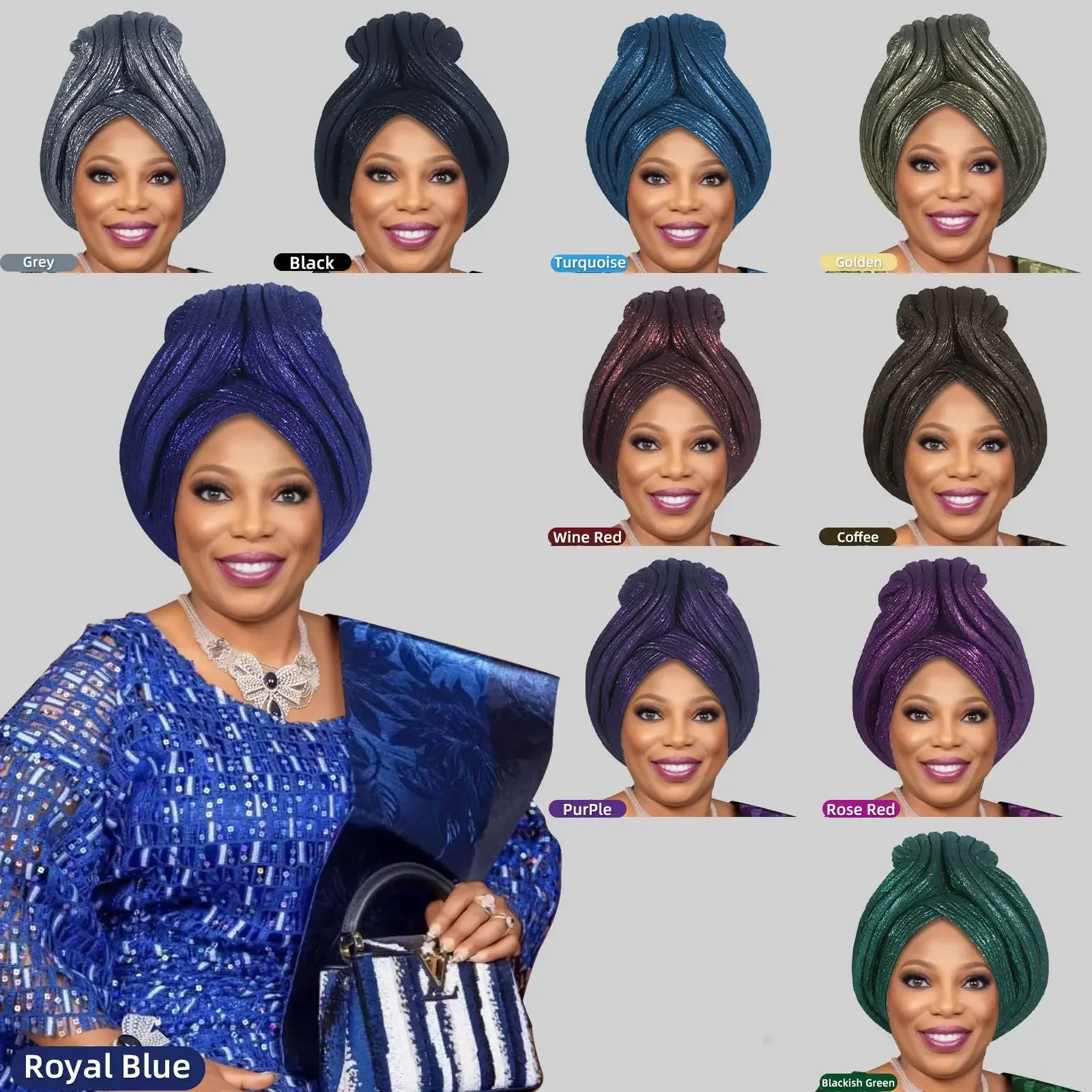 

2026 Glitter Knoted Aso Oke Head Wraps African Auto Gele Nigeria Wedding Headtie Party Headwear Muslim Hat Women's Turban Cap