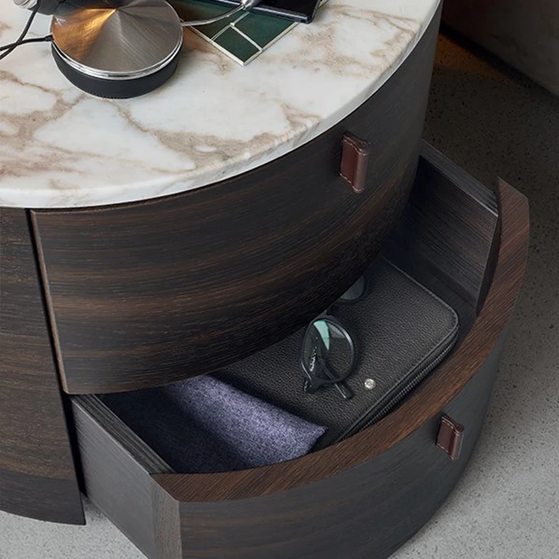 modern luxury marble nightstands with 2-Drawer round bedside table for bedroom