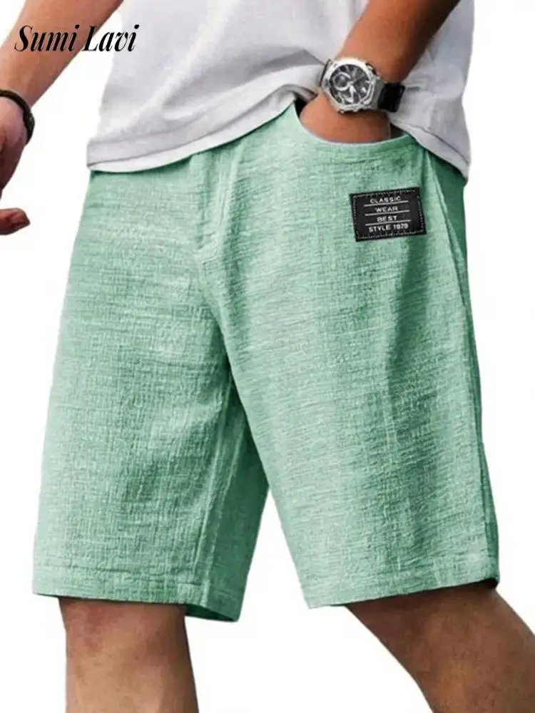 

Plus Size Mens Loose Shorts Summer New Casual Breathable Linen Shorts Men Vacation Beach Fashionable Drawstring Straight Shorts