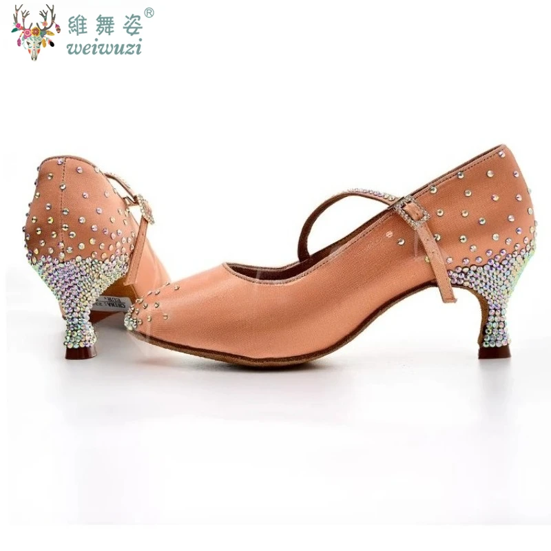 

Элитные туфли для латиноамериканских танцев для женщин, с камнями AB, для вальса, социальных танцев, бальных танцев, черные туфли для латины и бальных танцев для девушек