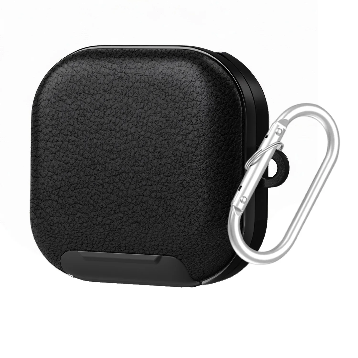 

For Samsung Galaxy Buds4 / Buds4 Pro Case Phone Stand PU Leather PC TPU Earphone Cover with Hanging Hook - Black