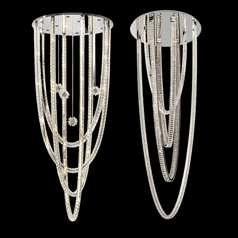 

2025 Customizable Luxury Chandelier Crystal Chain Pendant Lamp Dimmable Ceiling Light for Staircase Hotel Villa Modern