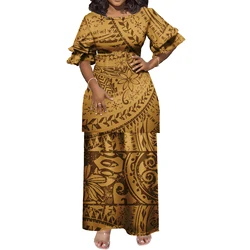 New Polynesian Plus Size Women's Office retro casual round neck short sleeve dress Puletasi