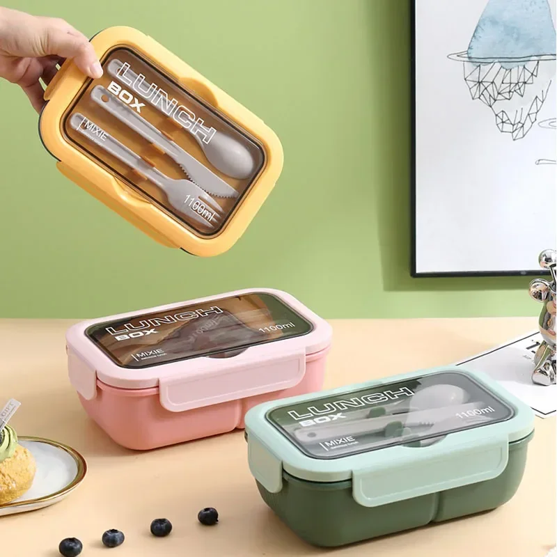 

1100MLSingle Double-layer Lunch Box Portable Compartment Fruit Food Box Microwave Lunch Box with Fork and Spoon Picnic Fresh Box