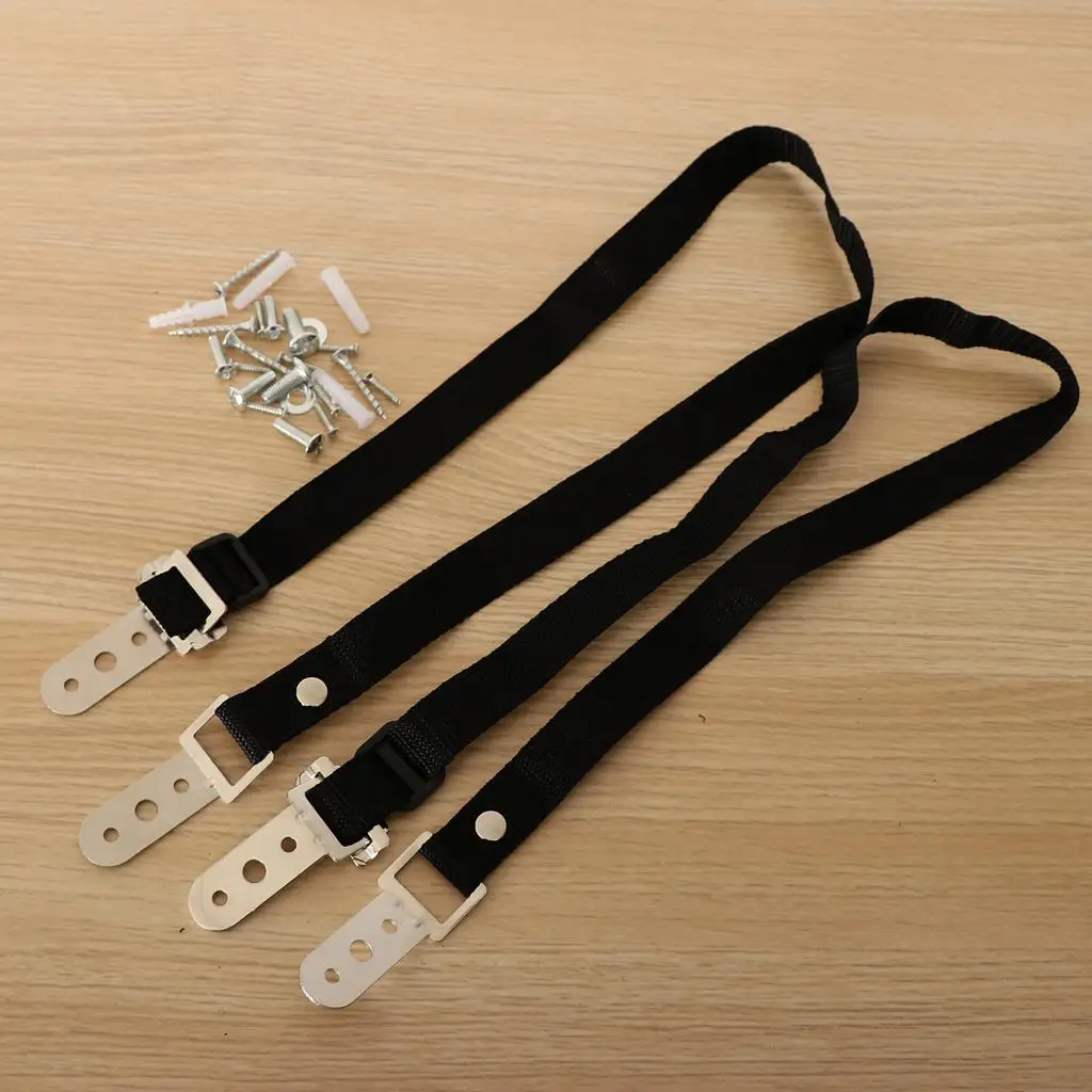 Furniture Safety Strap 2pcs Black Nylon Adjustable Secure Cabinet Bookshelf Wardrobe Anchor for Child and Pet Proofing view 3