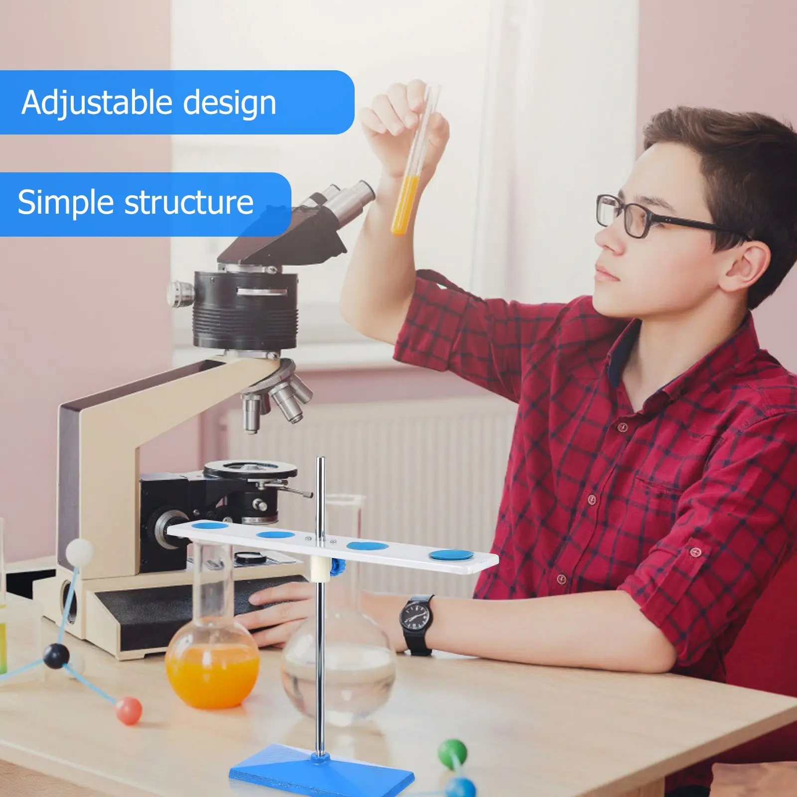 حامل مختبر قمع بأربعة فتحات رف علمي رف ارتفاع قابل للتعديل لمعدات التدريس الحديدية