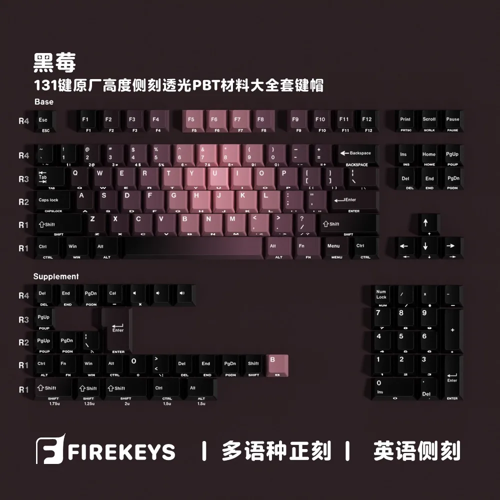 BlackBerry 5.0 Double Engraved Transparent Pbt Original Full Set of Keycaps Korean Russian German Western Grammar Arabic