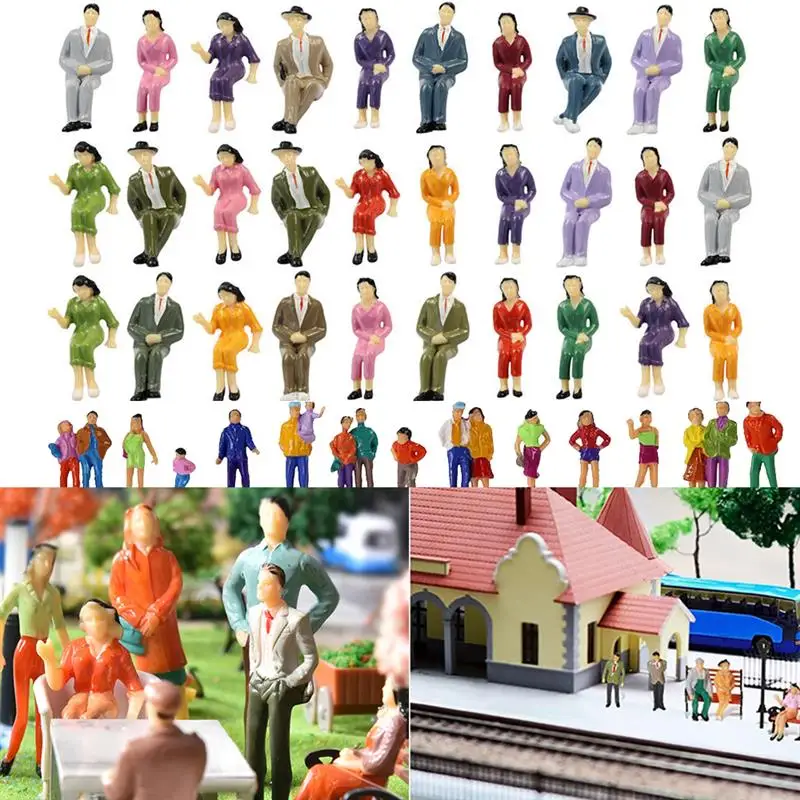 Model Miniature 50/100pcs 1:87 HO Scale Model People Passengers Trains Architectural Painted Figurines Stand/Seat Building Kits