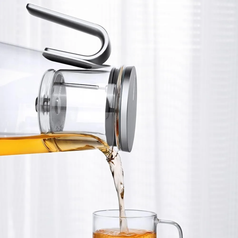 Bild 7: 800ml Hitzebeständige Glas-Teekanne mit Innovativem Deckel-Design, Borosilikat-Teekanne, Einhändige Brühsteuerung, Schwarzer Griff
