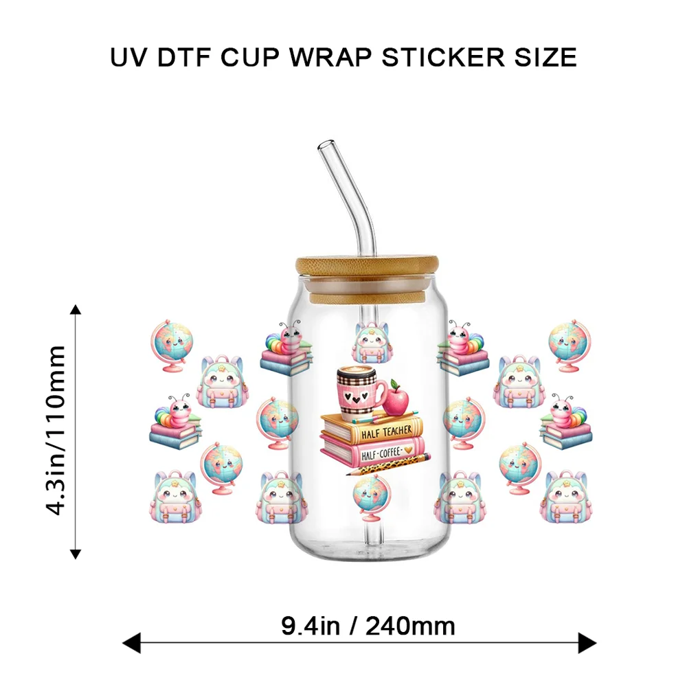 Teacher Change The World UV DTF Cup Wrap 16oz Libbey Glass Can Cold Transfer Sticker Teacher Appreciation Gift Decal