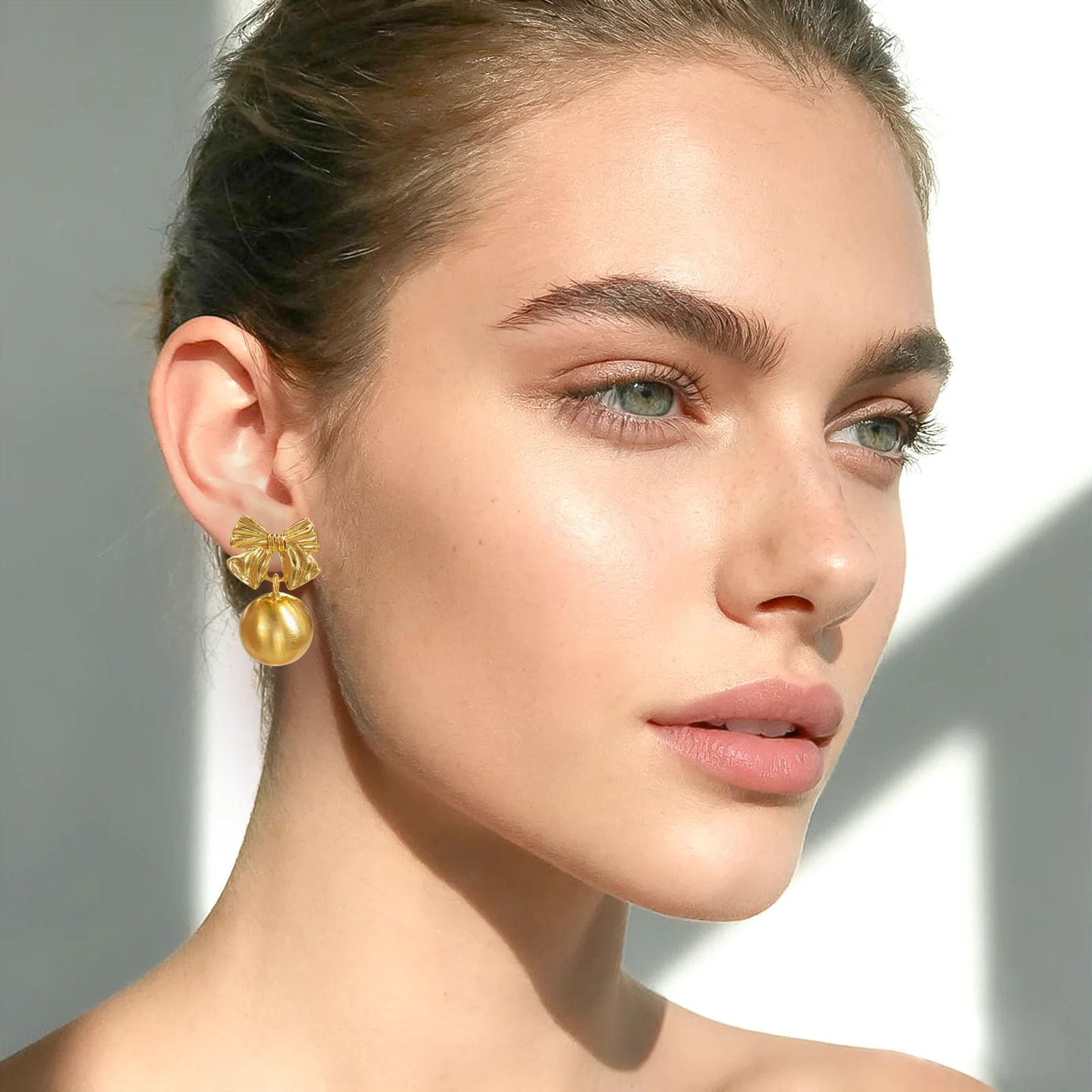 

YTJX Classic Round Drop Earrings 18K Gold Plated Bow Bowknot Women Earrings Fashion Simple Cute Girls Party Jewelry Gift New