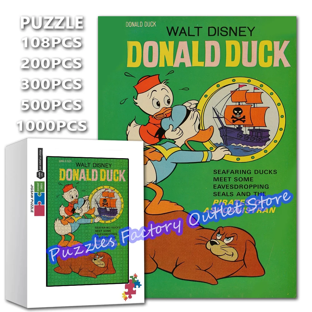 Donald Duck Cartoon Print Puzzle 108/200/300/500/1000 Pieces Disney Decompress Jigsaw Puzzle for Adult Educational Toys Gifts