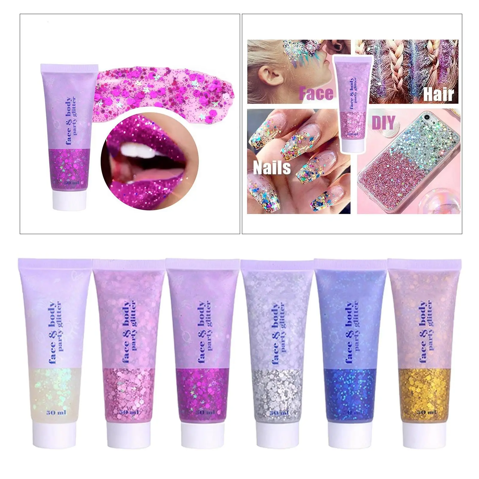 6 Colors Eye Glitter eye Lip Hair Cosmetic Holographic glitter Sequins Liquid