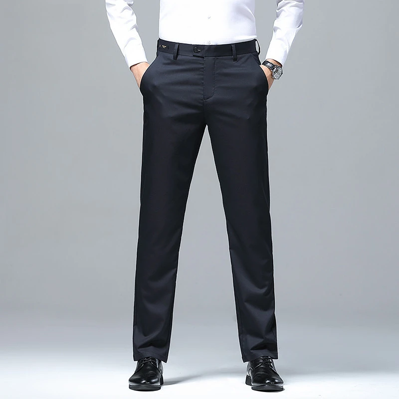 Casual Straight Pants Mens High-End Mulberry Silk Light Thin Ice Silks No Ironing Trouser Fashion Business Quick Dry Pant Summer