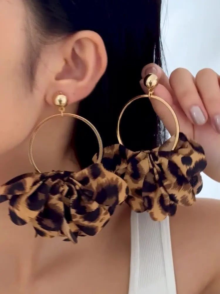 

Colorful Leopard Print Earrings for Women Geometric Circle Fabric Studs Animal Pattern Gift for Her Love Anniversary