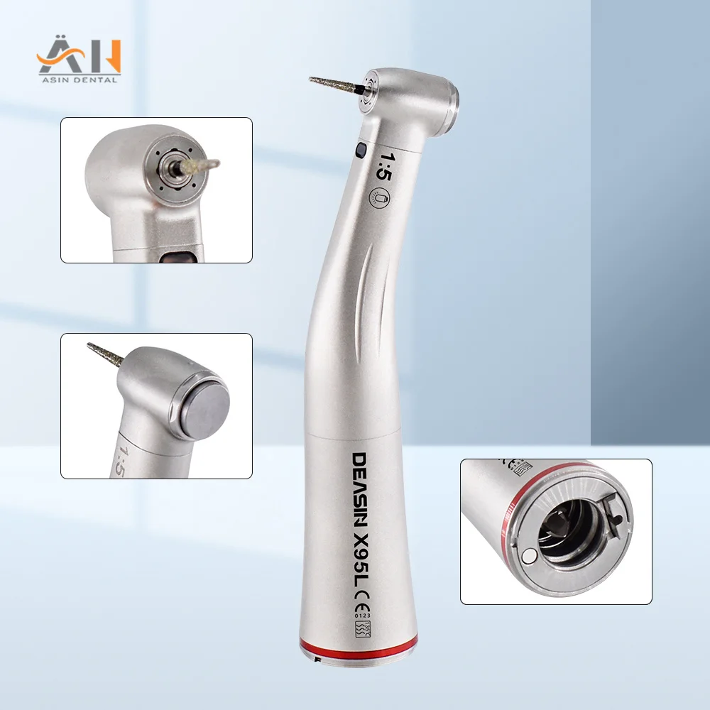 

Dental 1:5 Fiber Otptic Handpiece Increasing Red Ring Contra Angle Internal Water Spray With LED For ISO E-type Motor Dentistry