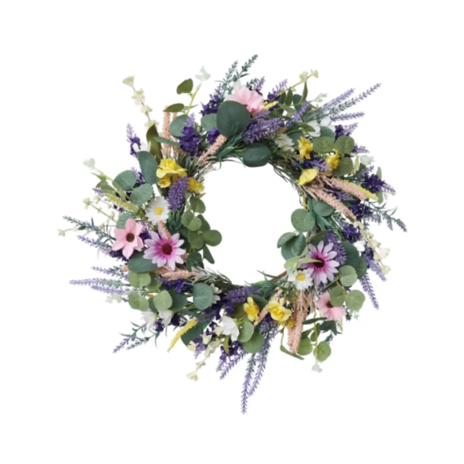 Lavender Flower Wreath with Green Leaves Rustic 19 inch Spring Summer for Front Door for Home All Seasons Party Wall Celebration