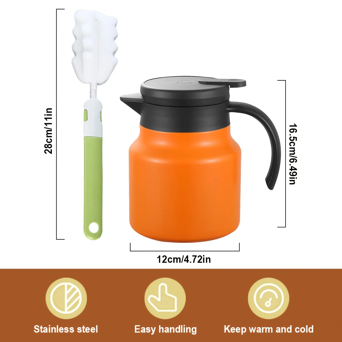 27Oz Thermal Coffee Carafe for Hot/Cold with Brush, Stainless Steel Thermos Carafe for Keeping Coffee Tea for 12 Hours