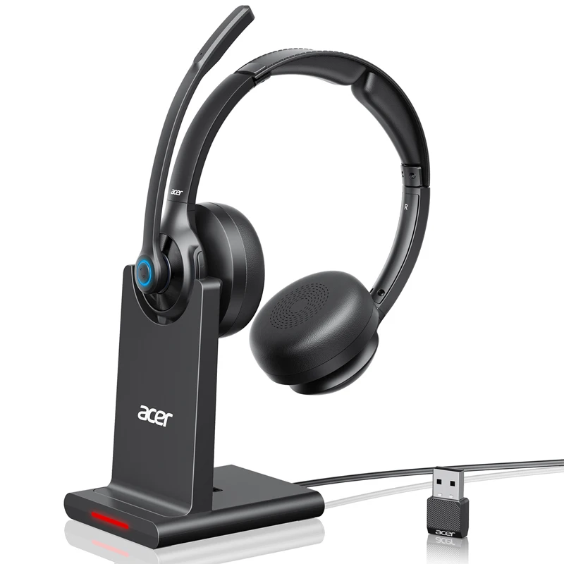 Auriculares Inalámbricos Acer HB02 con Micrófono para Trabajo, 2.4G Bluetooth 5.3, Modo Dual, Dongle USB para PC, Auriculares para Call Center