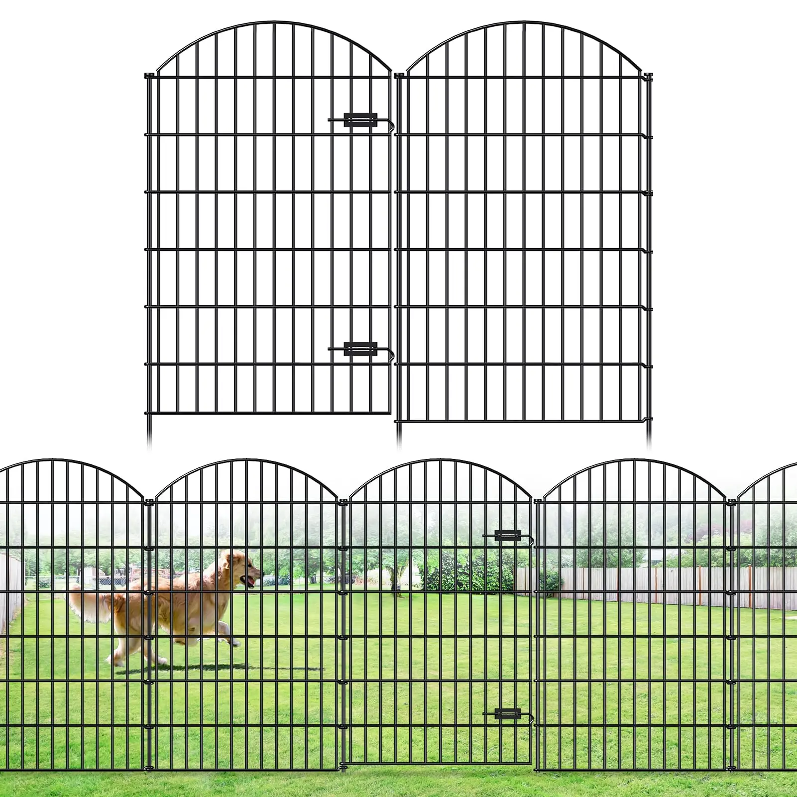 Metal Garden Fence with Gate 48 in x 20.3 ft, No-Dig Outdoor Dog Fence