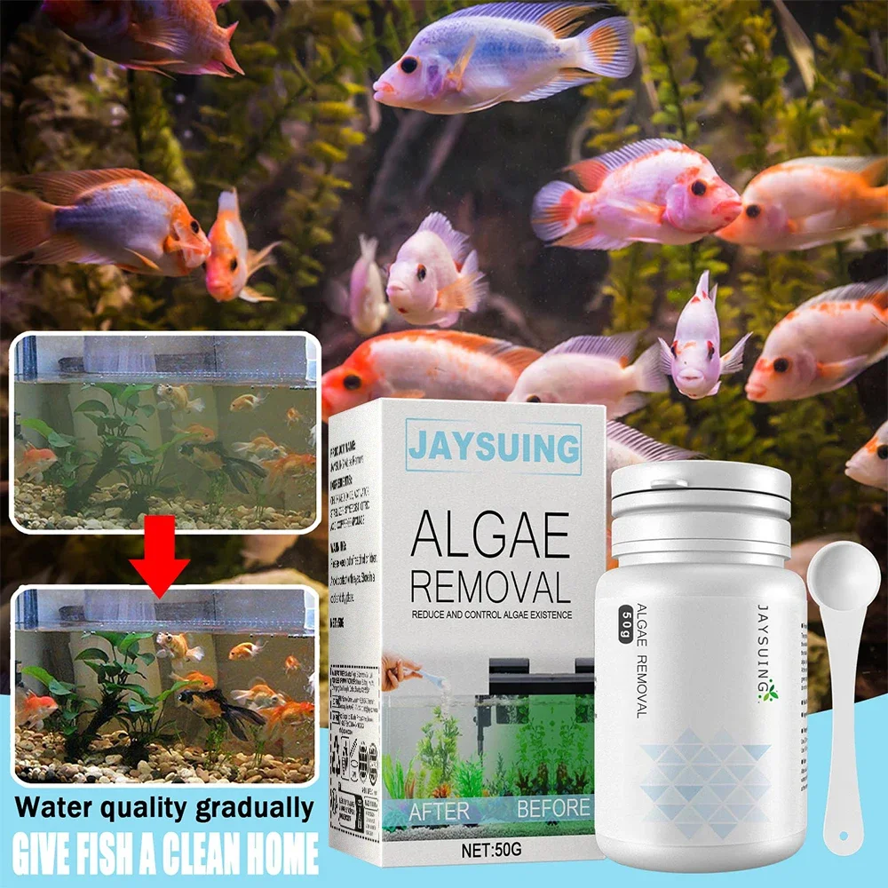 Removedor de musgo para acuario, purificación de agua para pecera, eliminación de algas, polvo de limpieza, herramientas limpiadoras de pecera con cuchara, 50g