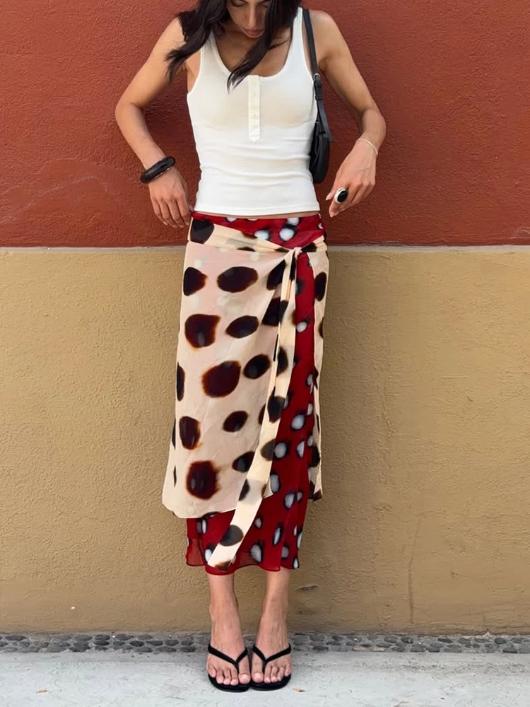 Fashion Polka Dot Women's Skirt Holiday Beach Lace Up High Waist Straight Skirts 2026 Summer Lady All-matching Vintage Outwears