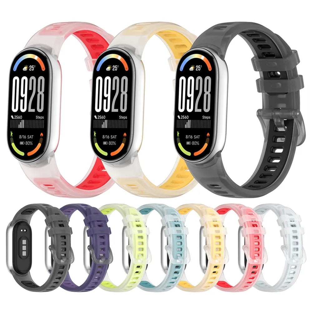 Double Color Fashion Jelly Colors Silicone Strap For Xiaomi Mi Band 11 11NFC 10 10NFC 9 9NFC 8 8NFC Watch band Breathable Wristb