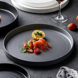 Creative Black Tree Ring Ceramic Dinner Plate Cutlery Salad Fruit Plate Round Dish Kitchen Cooking Dish Steak Dishes Home Decor