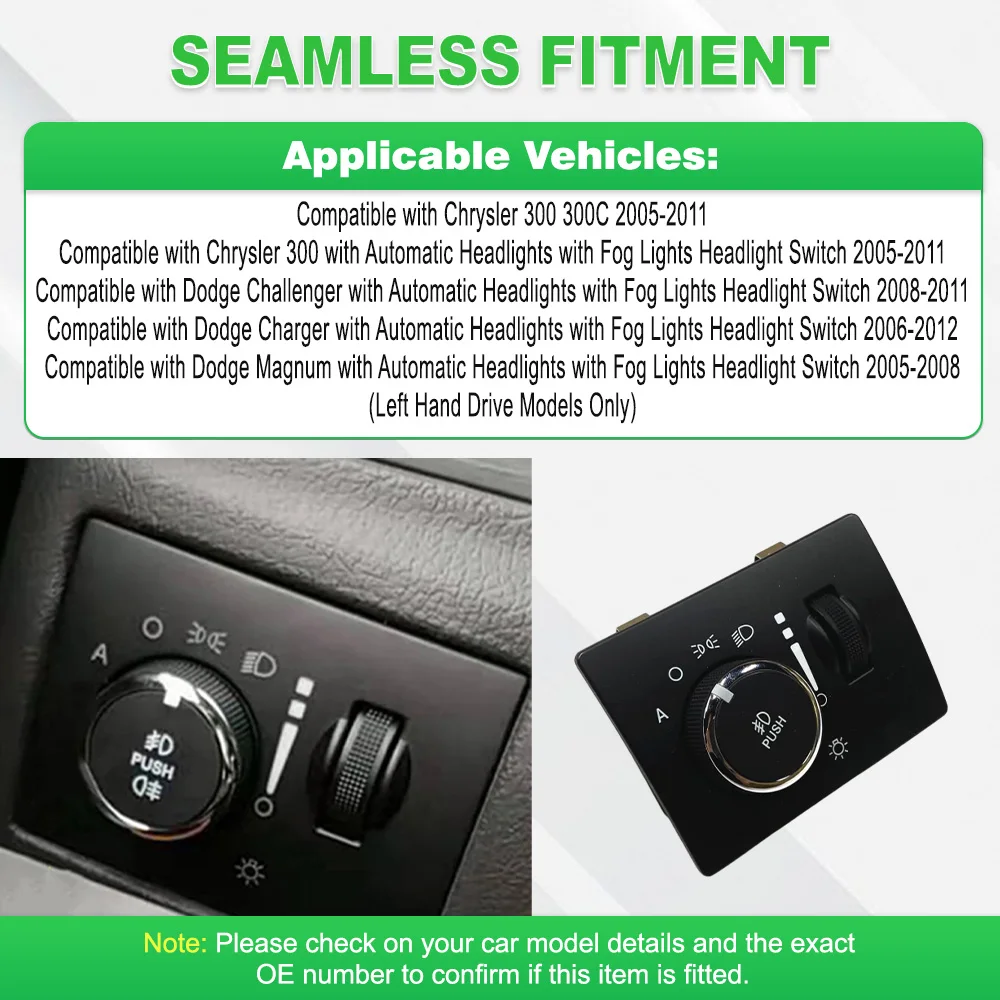 مفتاح التحكم في المصباح لكرايسلر 300 300C 2005 2006 2007 2008 2009-2011 98258718AA مفاتيح التحكم في ضوء السيارة البلاستيك الأسود