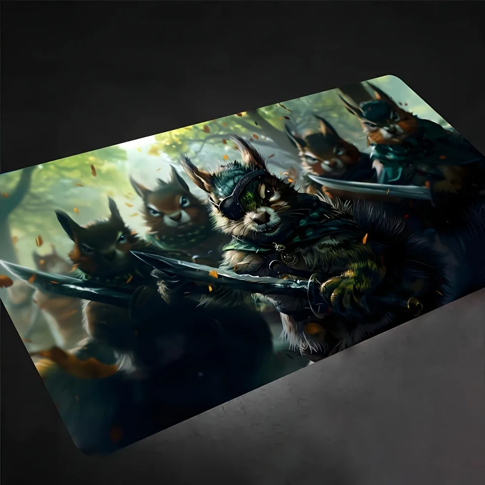 Fantasy Ninja Cat Mouse Pad Gaming Desk Mat Warrior Kitten with Sword Anime Mousepad Non-Slip Rubber Locked Edge Keyboard Mat