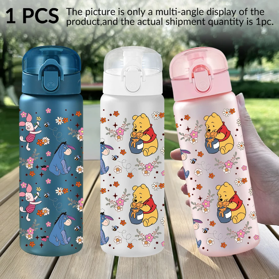 Botella de agua de plástico con patrón de flores de Winnie de Disney, 26oz, taza de agua para deportes al aire libre, regalo de cumpleaños/regreso a casa, 1 ud.