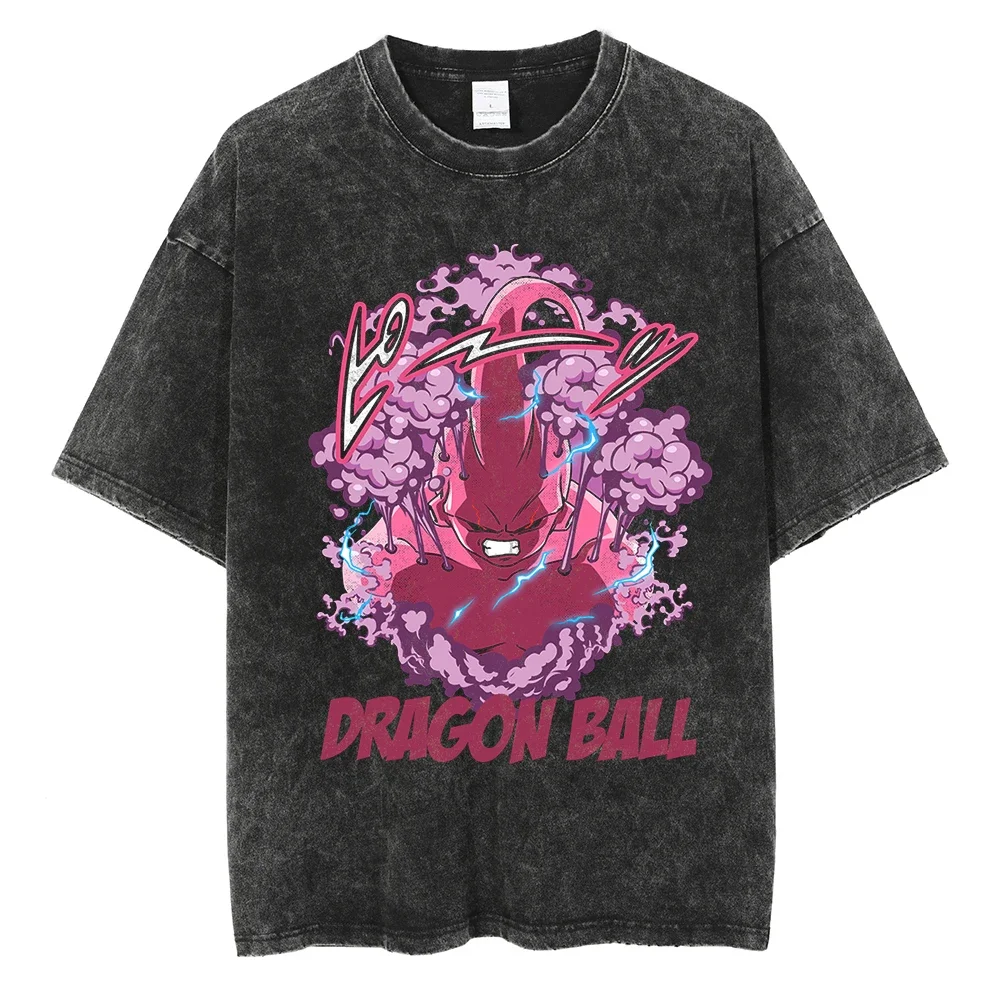 2024 Men Streetwear T Shirt Harajuku Cartoon Dragon Ball Graphic T-Shirt Hip Hop Oversize Washed Black Retro Tshirt Cotton Tops