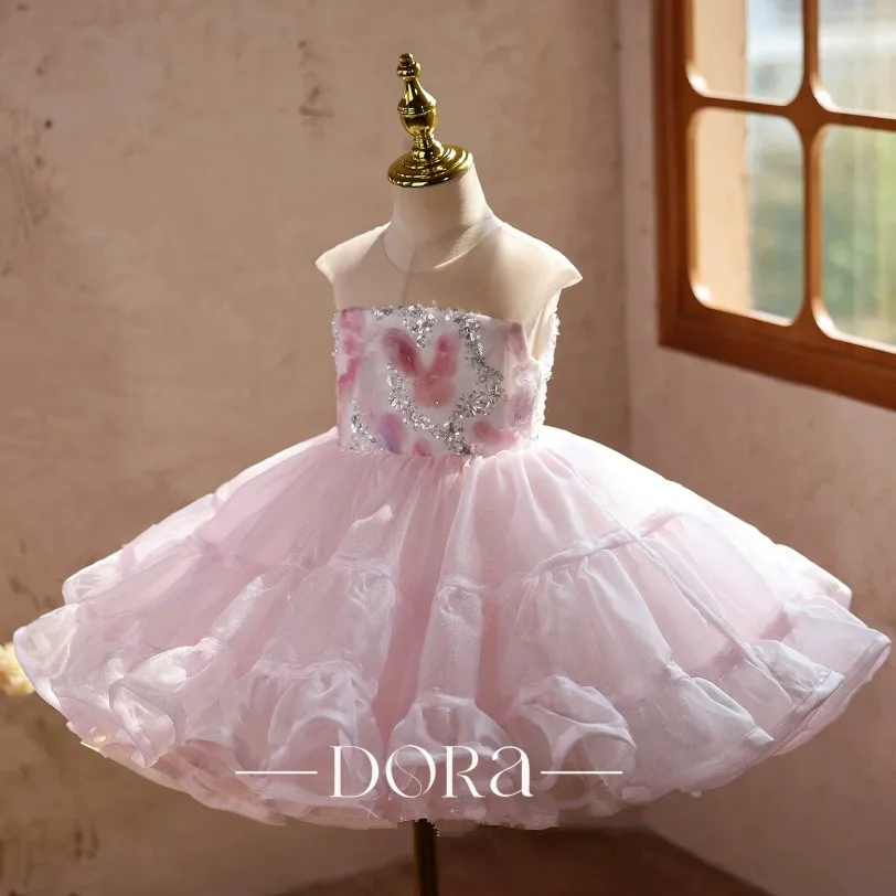 Kinderkleid mit Pailletten, Festkleid aus Satin und Tüll, langes Abendkleid für Hochzeit, Geburtstagsfeier, Auftritt, Mädchenkleid 4 bis 5 Jahre – Detail 5