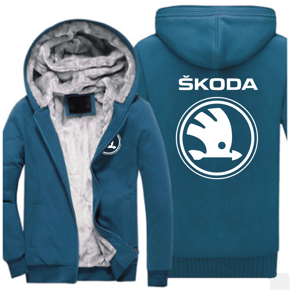 Jaqueta de carro Skoda masculina com zíper, streetwear Harajuku grosso, roupas estampadas, casacos casuais, inverno, novo designer, 2023