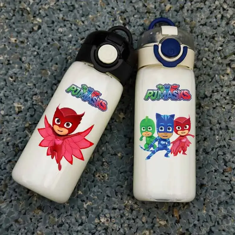 Straw Water Bottle PJ Masks Connor 400ML Children's Transparent Straw Water Cup Greg Portable Sports Travel Casual Cup BPA Free