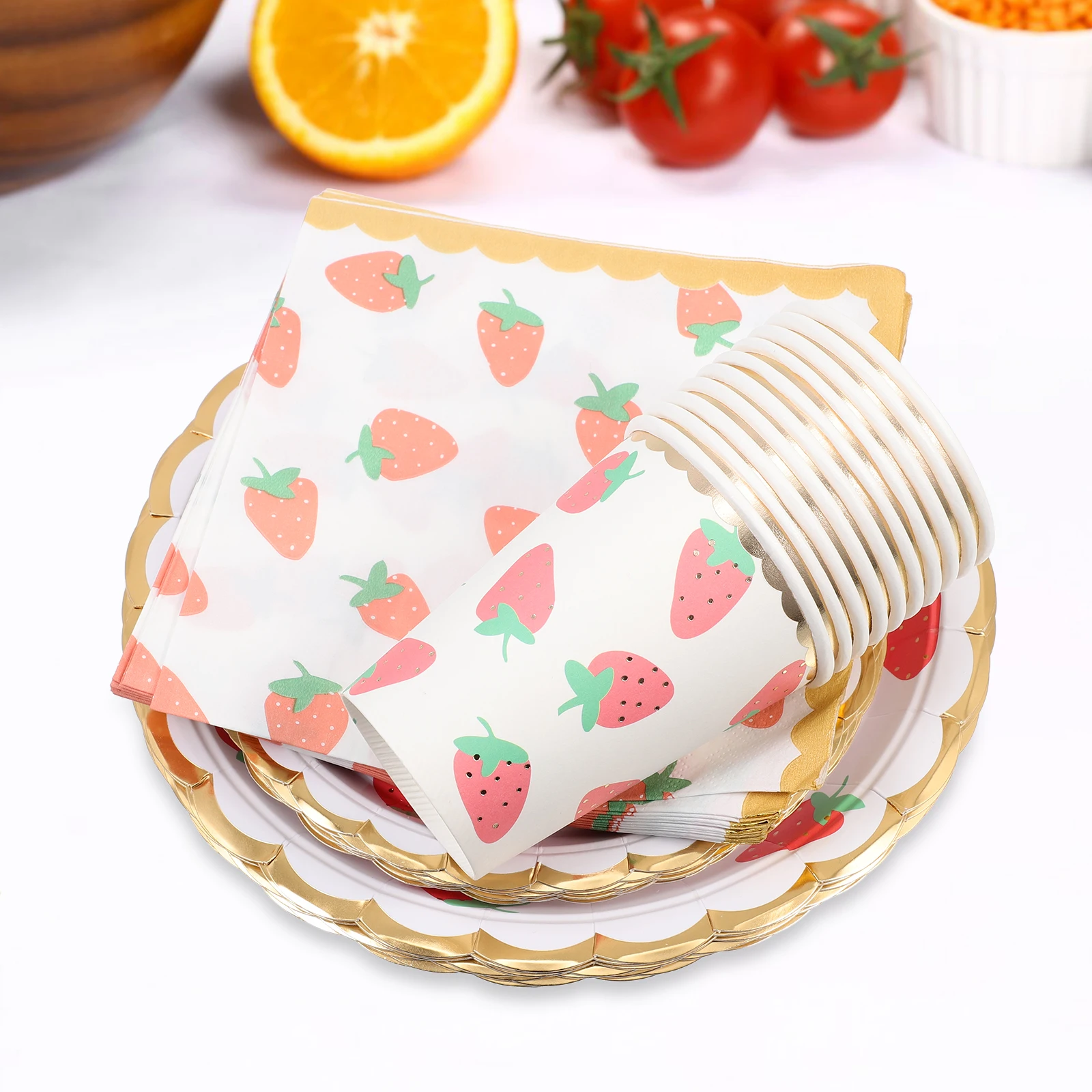 

1Set Eco-Friendly Birthday Party Paper Tableware Set Disposable Paper Plates Cups Tissue Creative Fruit Pattern Party Supplies