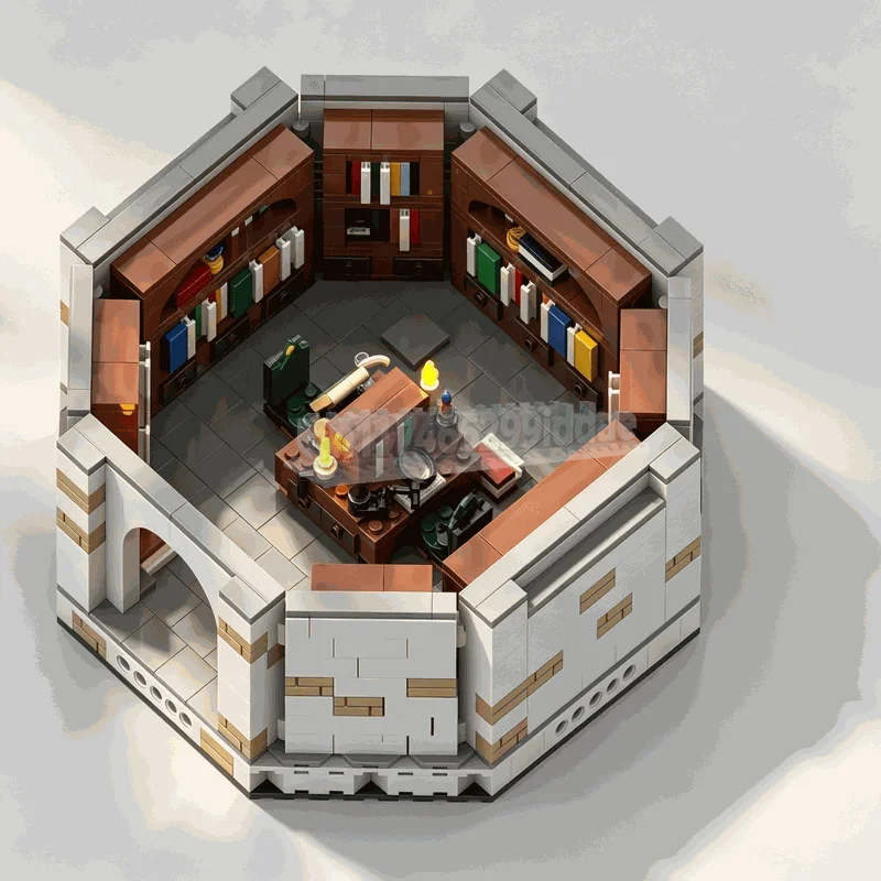 1168Pcs Fantasy Castle Library Building Blocks Medieval Study Room Architecture Model Creative DIY Assembly Bricks Display Gift