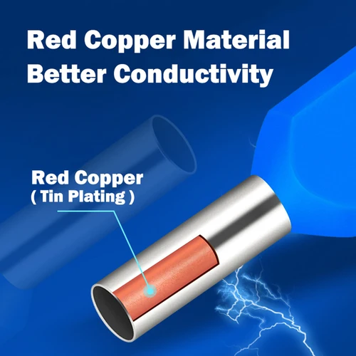 Imagen 2 del producto 100 Uds. Conectores TE conector de doble Cable de cobre rojo virolas aisladas extremo del Cable Terminal de engarzado Pin conector de Cable eléctrico