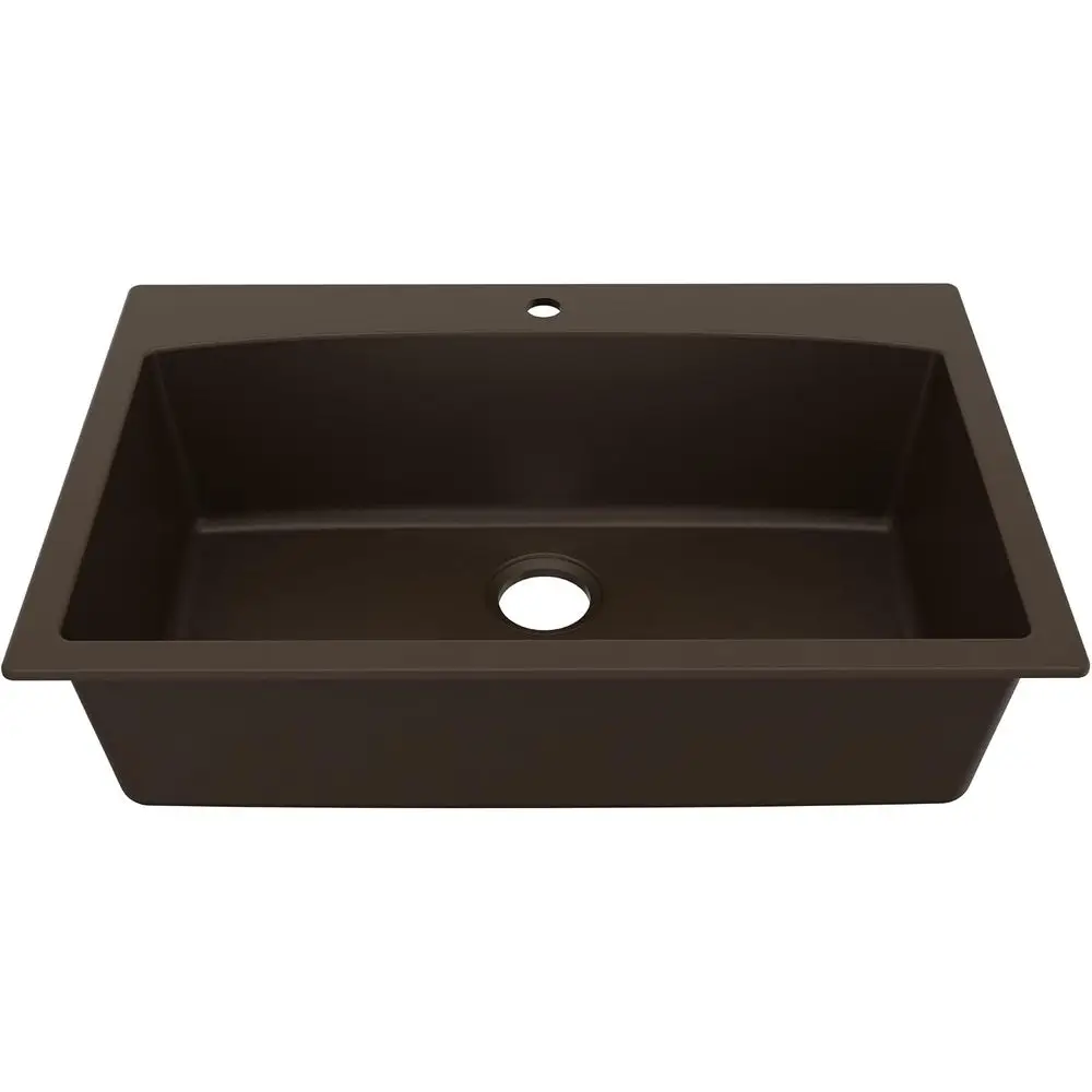 33 Inch Drop-In Quartz Composite Single Bowl Kitchen Sink, Top Mount, 1-Hole, Heat & Scratch Resistant, Easy Clean, Brown