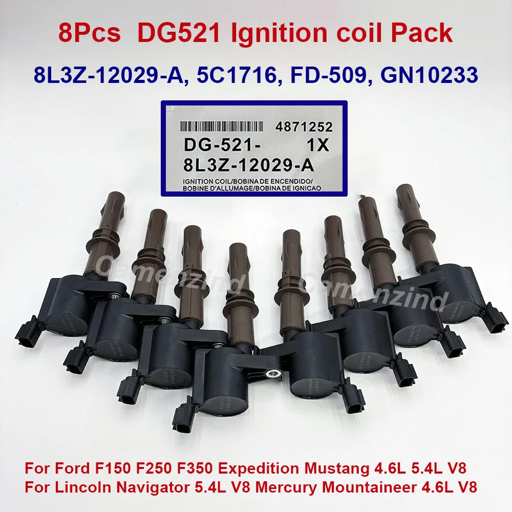 

8Pcs Ignition Coil Pack DG521 DG-521 8L3Z-12029-A 8L3Z12029A For F150 F250 F350 Expedition Mustang Lincoln Mercury 4.6L 5.4L V8