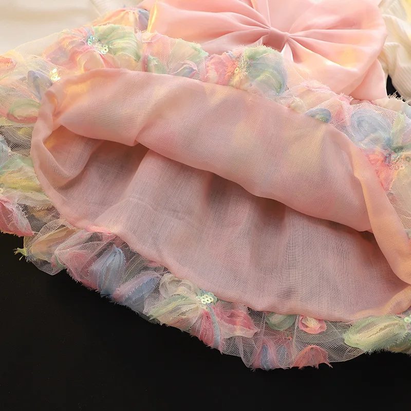 Baby Girl Dress Spring And Autumn Mesh Flower Bow Girl Princess Dress Girl Clothing