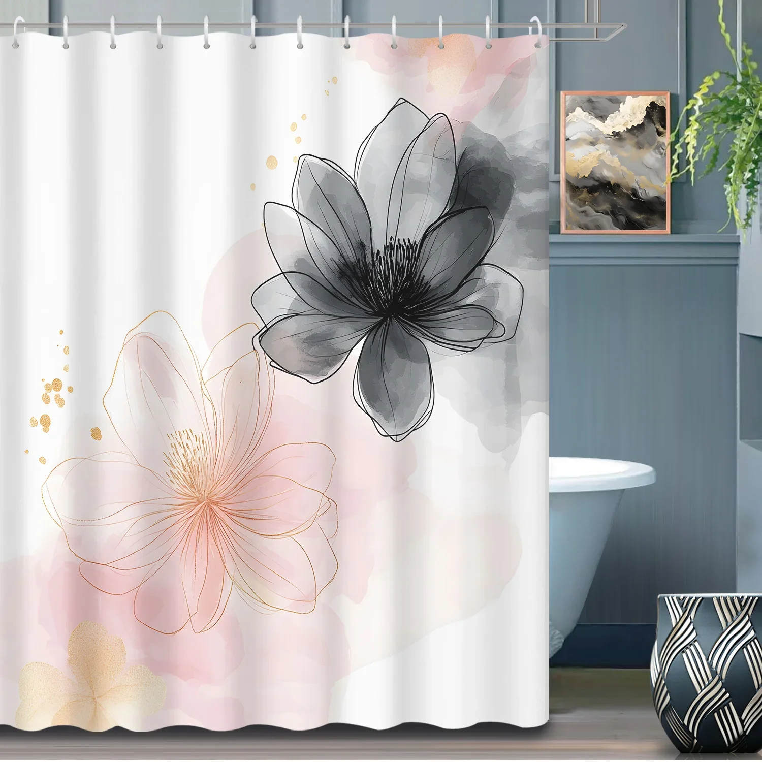 

1pc fashion light luxury splash ink pattern shower curtain, decorative shower curtain partition curtain with hook 180x200cm