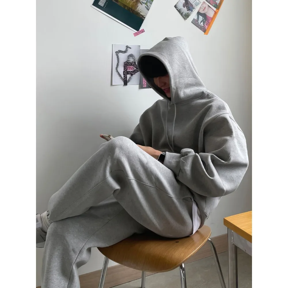 

Повседневный комплект толстовок с капюшоном для мужчин с высококачественным ощущением, модный комплект из двух предметов Instagram, универсальные и свободные спортивные брюки