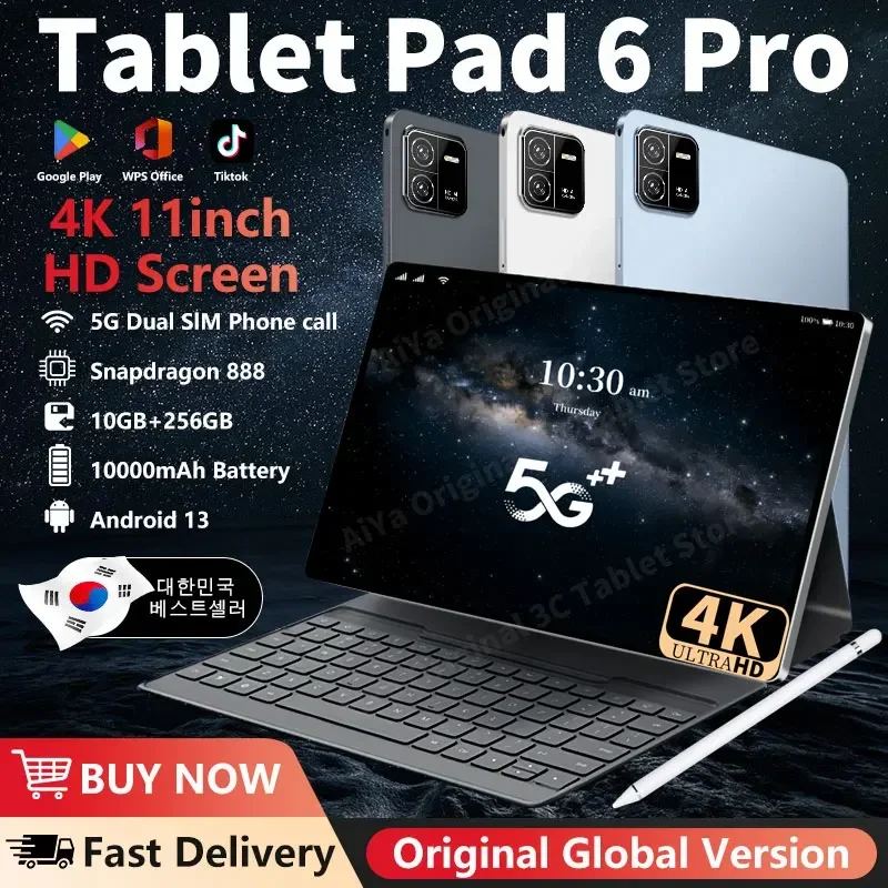 대한민국 2024 글로벌 버전 오리지널 Pad6 Pro HD 4K HD 눈 보호대 태블릿 11형 안드로이드 13 10GB + 256GB 5G 듀얼 카드 Bluetooth WiF